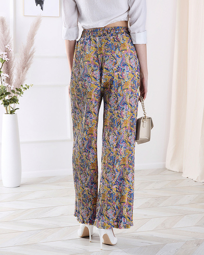 Women's patterned wide-leg pants in yellow- Clothing