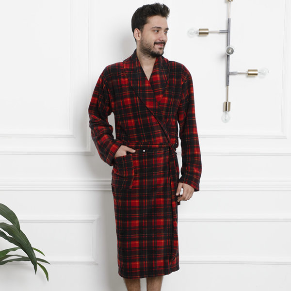 Red and black checkered men's bathrobe - Clothing