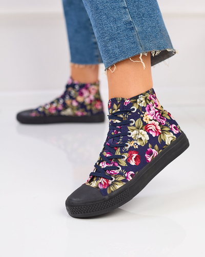 Royalfashion Women's high navy blue sneakers with colorful flowers Soxic