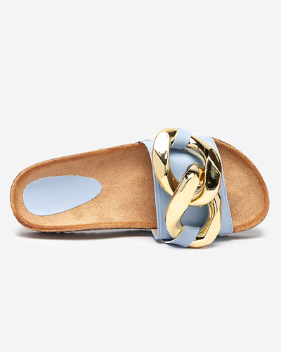 Женские сандалии Callista Royalfashion с цепочкой – экрю/синие, плоский каблук