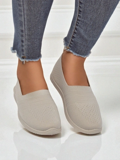 Beige Callista women's slip-ons - lightweight fabric shoes with flat soles