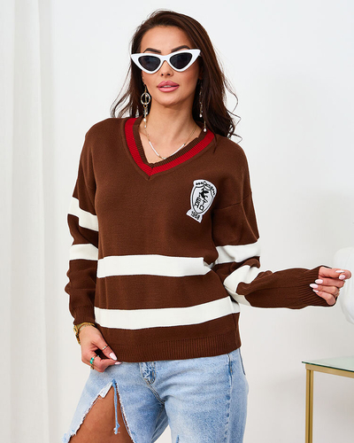Royalfashion Dark brown women's striped sweater