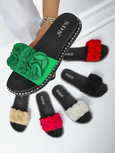 Royalfashion Женские шлёпанцы на плоской подошве Flora Verde