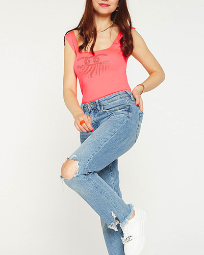 Women's pink top with cubic zirconia - Clothing