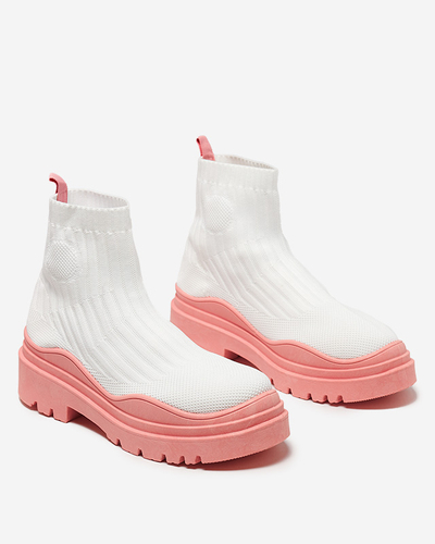 Naiste saapad paksemal tallal valge ja roosa värviga Korlic-Shoes