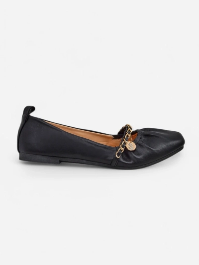 Ariadna Nero women's ballet flats - black, flat, ecological leather, gold decoration
