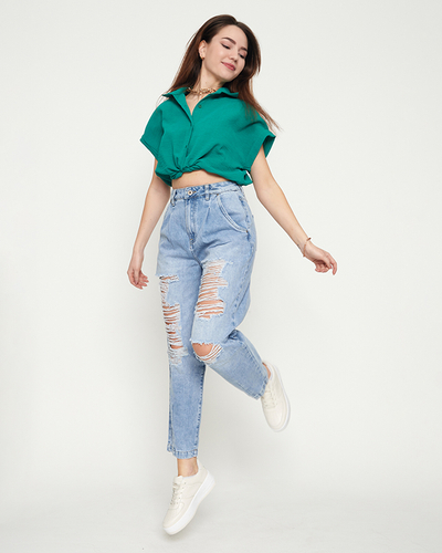 Light blue ripped jeans for women - Clothing