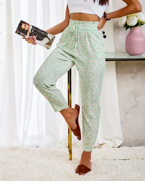 Royalfashion Зеленые женские хлопковые брюки с цветочным принтом