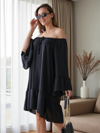 Платье Royalfashion женское с открытыми плечами и рюшами оверсайз