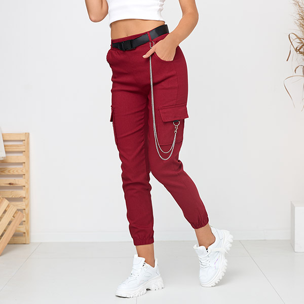 Burgundy insulated cargo pants with pockets - Clothing