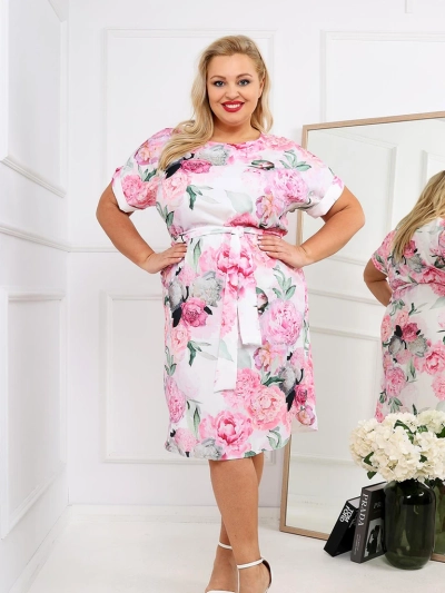 Royalfashion Women's knee-length dress with short sleeves and rose tie