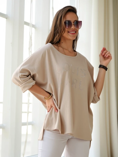 Royalfashion Naiste viskoosist pluus sädeleva kirjatükiga