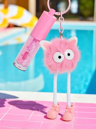 Lip gloss for children with a fluffy monster Dark Pink