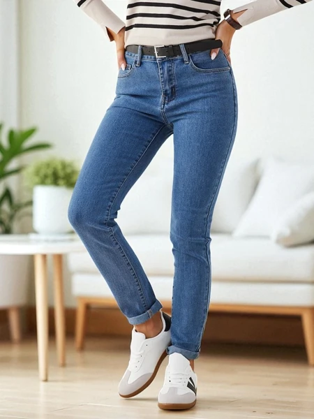 Royalfashion Women's cotton tapered jeans