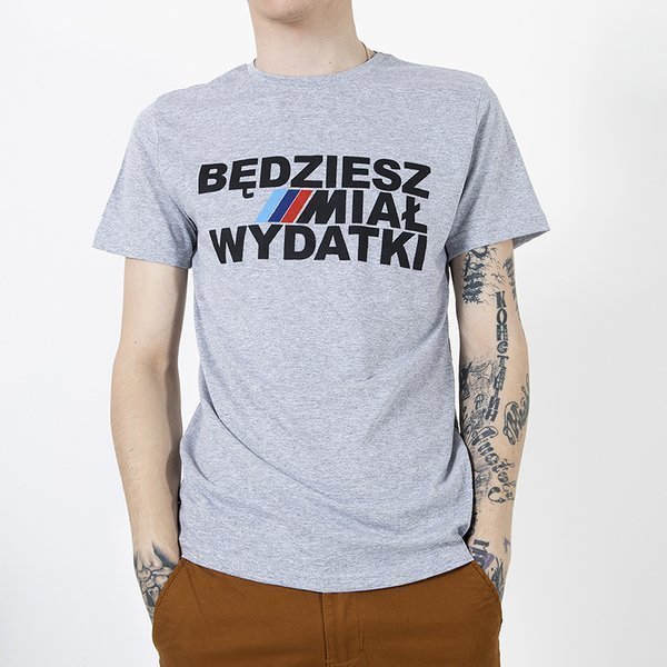 Men's gray cotton t-shirt with print - Clothing