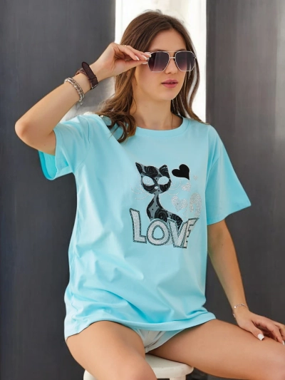 Royalfashion Women's Cotton T-Shirt Cat Love