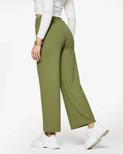 Green women's wide ribbed pants - Clothing