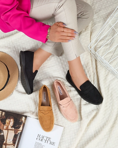 Women's eco-suede moccasins in camel color Daffer- Footwear