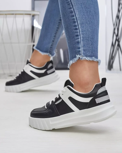 Öko-nahast naiste mustad sportlikud spordijalatsid valge sisekattega Netiris - Jalatsid