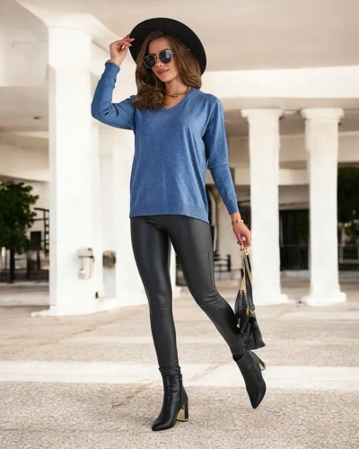 Royalfashion Blue women's sweater with heart neckline