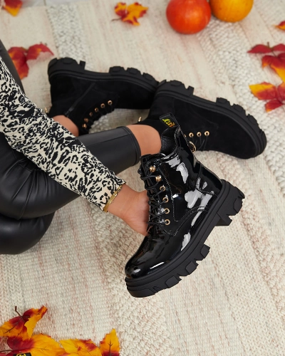 Royalfashion Mustad lakitud naiste isoleeritud baggerisaapad Setogia