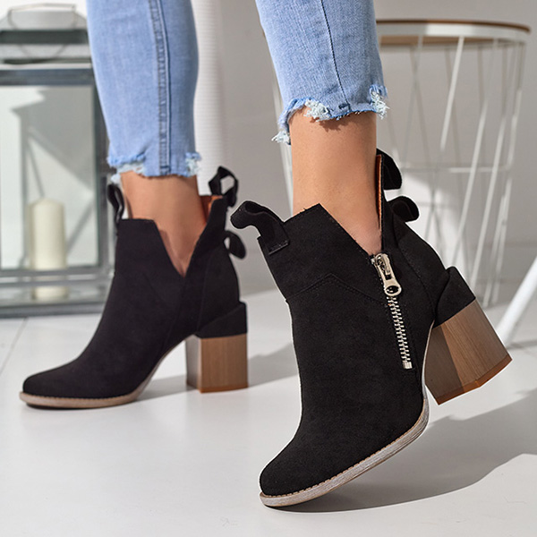 Black women's boots on a square post Darera - Footwear