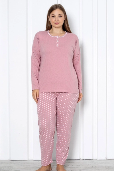 Royalfashion Naiste puuvillane 2-osaline polka täpi pidžaama PLUS SIZE