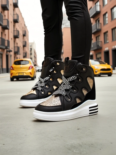 Royalfashion High sports shoes for women with a hidden wedge Oblaffi