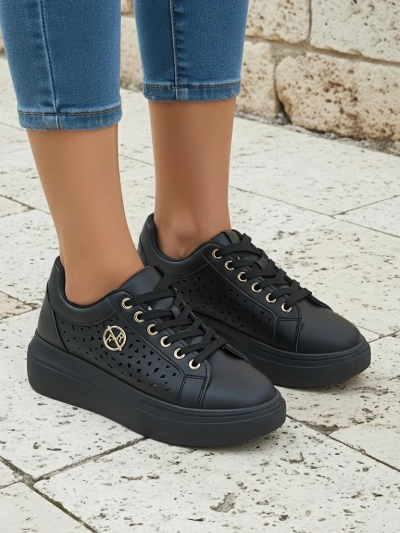 Naiste sneakersid Kalista Nero – mustad platvormid öko-nahast, kevadkollektsioon