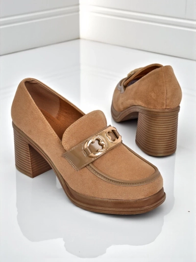 Women's Loafers Perseida – light brown suede block heel elegant