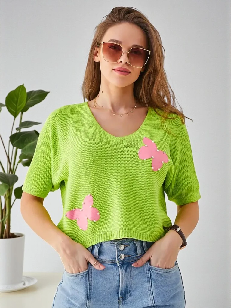 Royalfashion Naiste Puuvillane Lühike Kampsun Liblikatega