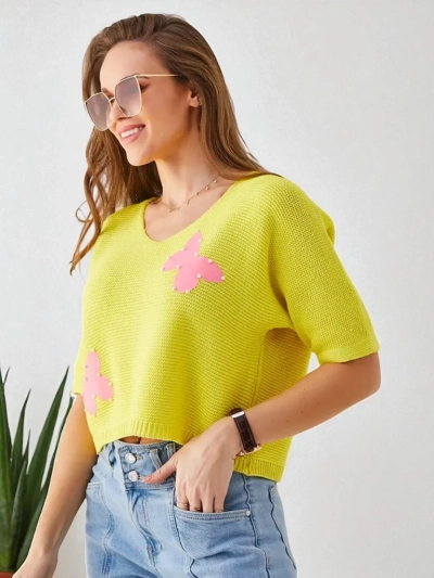 Роялфэшн Хлопковый женский короткий свитер с бабочками