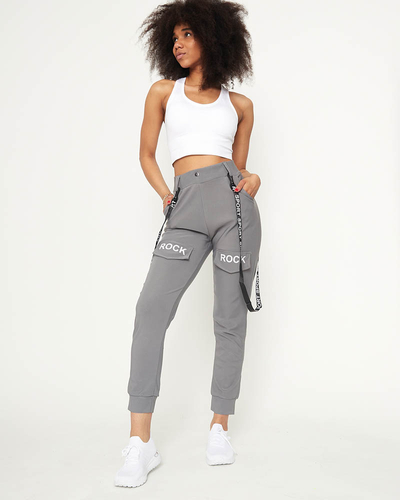 Gray women's cargo trousers with suspenders - Clothing