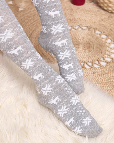 Women's light gray long Christmas socks - Underwear