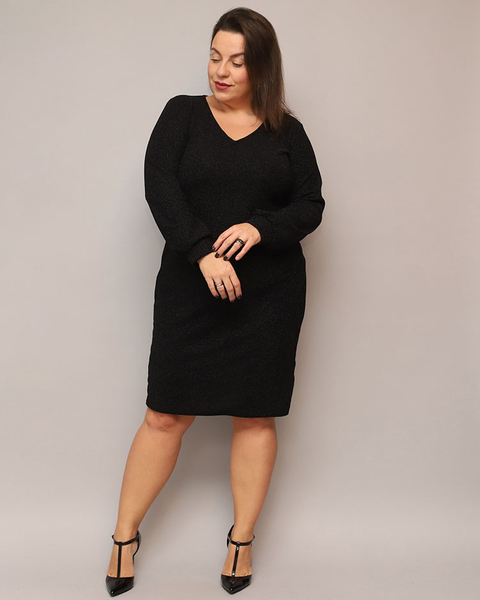 Royalfashion Glittery women's dress before the knee in black PLUS SIZE