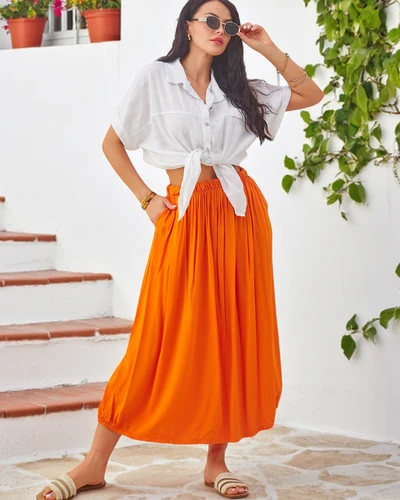 Royalfashion Women's Viscose Midi Skirt Summer Lightweight with Two Pockets