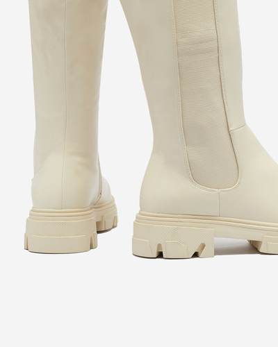 Cream women's mid-calf boots Vebissa- Footwear