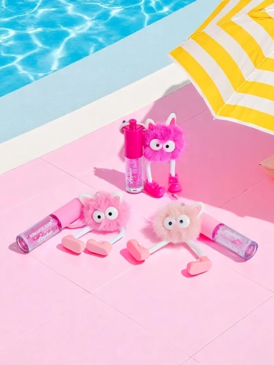 Lip gloss for children with a fluffy monster Dark Pink