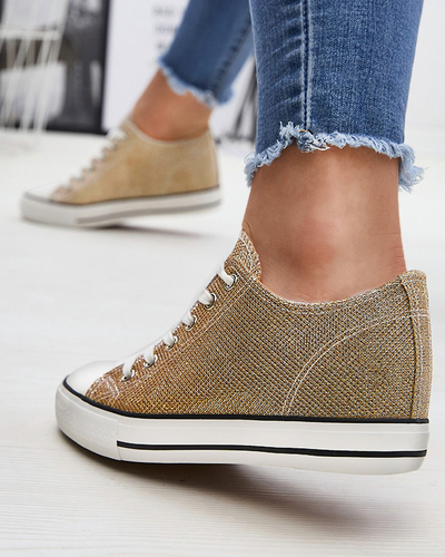 Gold women's sneakers on a hidden anchor with shiny thread Seggat- Footwear