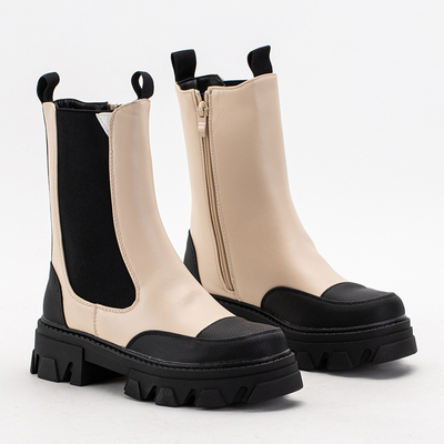 Beige women's boots on a massive sole Rosidi - Footwear
