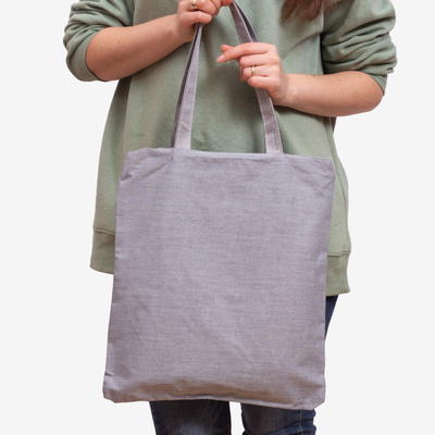 Gray fabric bag with a cat's inscription and print - Accessories