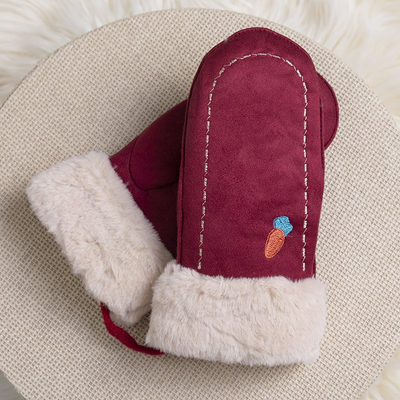 Maroon children's gloves on a string and with one finger - Gloves