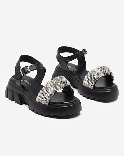 Black women's sandals with cubic zirconias Pokio- Footwear