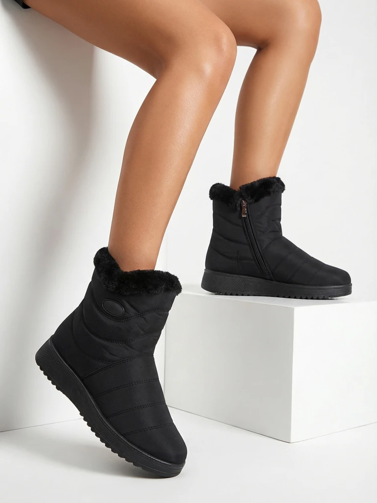 Diana Women's Ankle Boots Black Textile Comfortable for Winter