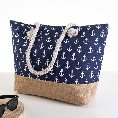 Navy blue beach bag with anchors - Handbags