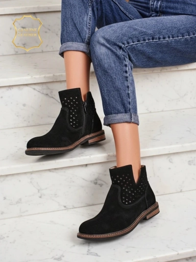 Aurelia Nero seemisnahast ažuursed naiste madalad saapad 3cm kontsaga