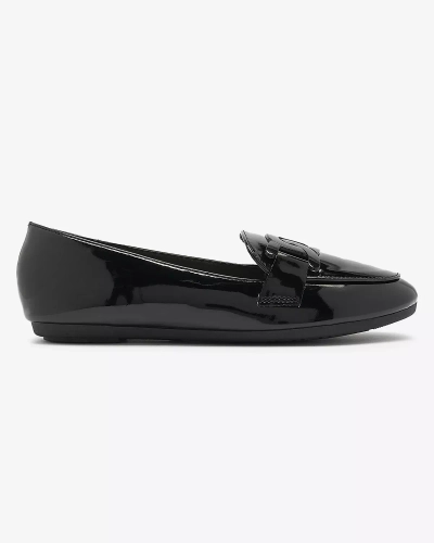 Women's lacquered moccasins with ornament in black- Footwear