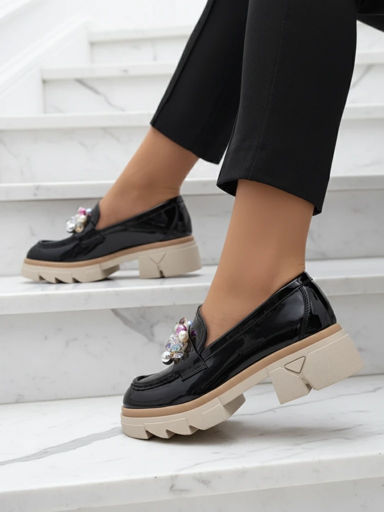 Livia Elegante - Black Luxury Flat Heel Loafers