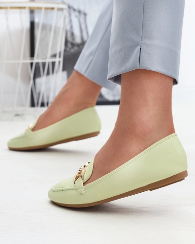 Green eco-leather women's moccasins with embellishment Wiwet-Footwear
