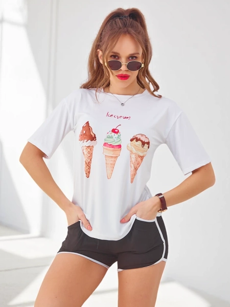 Royalfashion Naiste spordikomplekt T-särgiga ja lühikeste pükstega Ice Cream